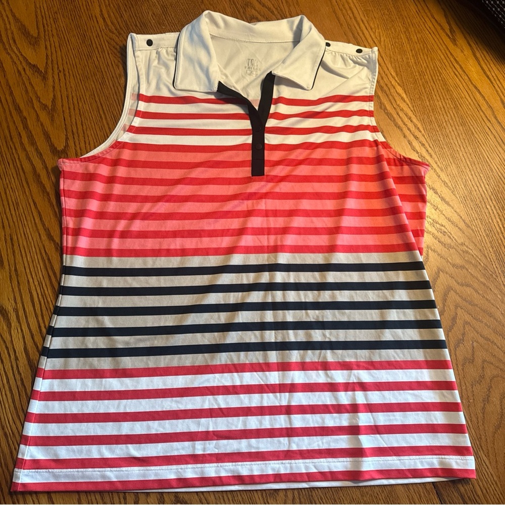 Tail Women's Sleeveless Polo Tank Top in White and Pink Stripes
